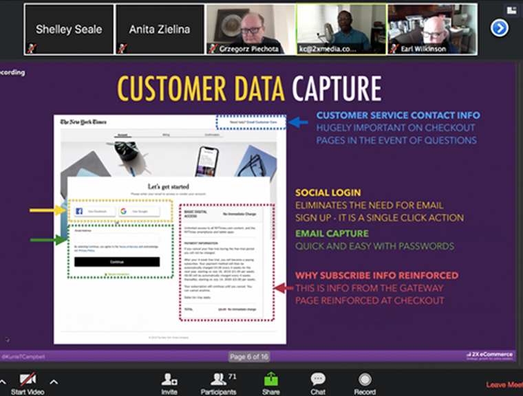The New York Times customer subscription process was reviewed in the INMA Webinar.