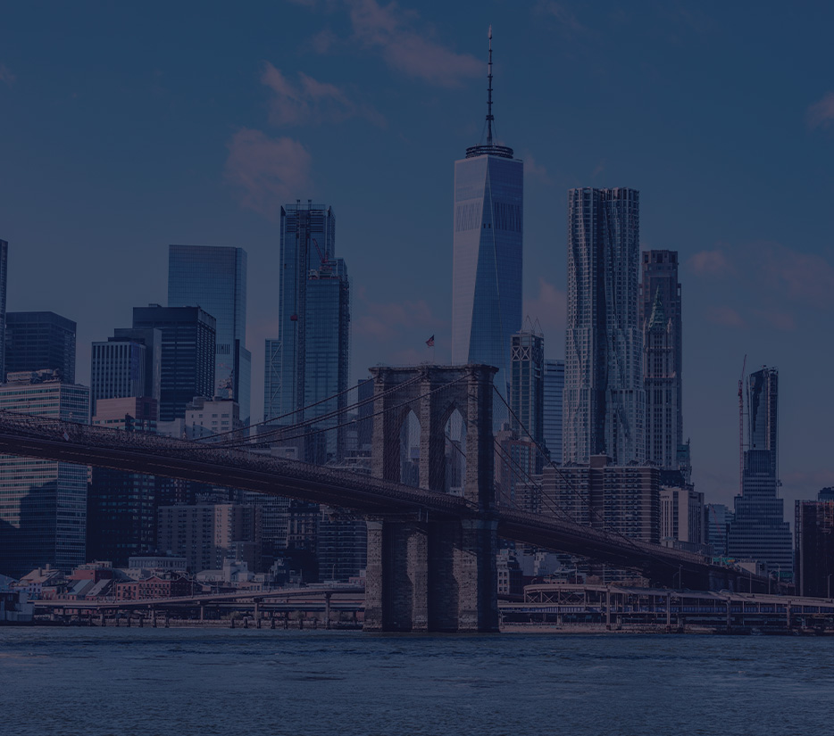 The Manhattan skyline and the Brooklyn Bridge