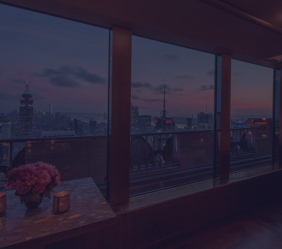 The Manhattan skyline at dusk from the Rainbow Room